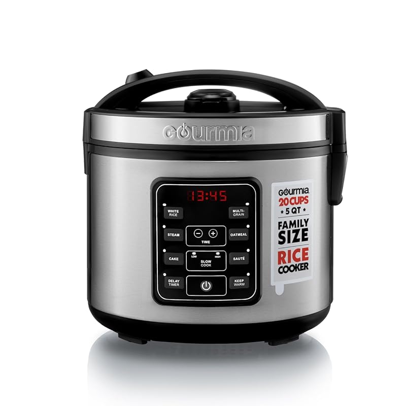 Gourmia 5-Quart Rice Cooker — 20-Cup Cooked Capacity, 6 Presets, digit