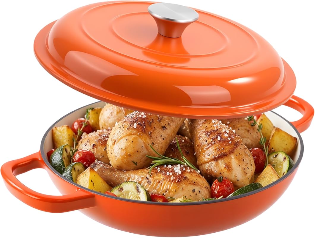 3-Quart enameled cast iron braiser with lid — nonstick interior, oven-