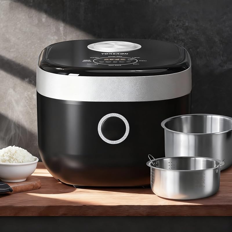 YOKEKON 8-Cup Low-Carb Rice Cooker with PFAS-Free Stainless Inner Pot,