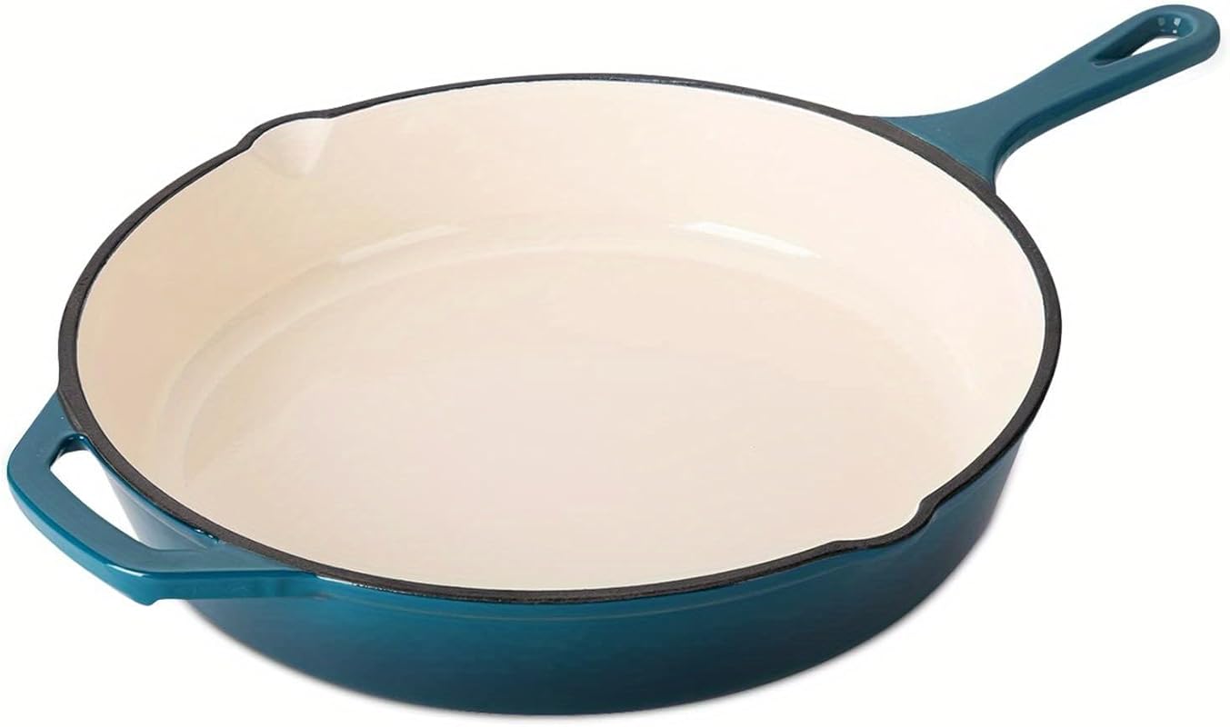 10-inch peacock blue enameled cast iron skillet — nonstick coating, in