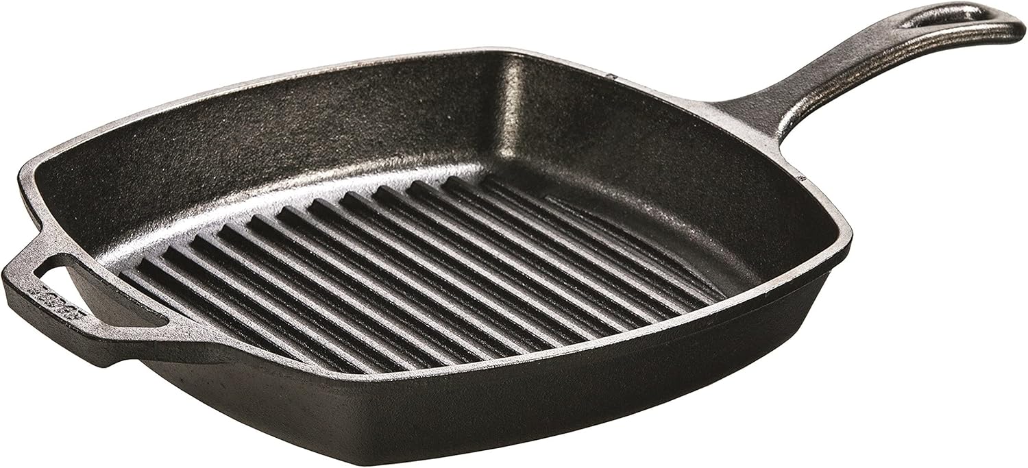 Lodge Pre-Seasoned Cast Iron Grill Pan, 10.5 Inch, Ridged Surface for