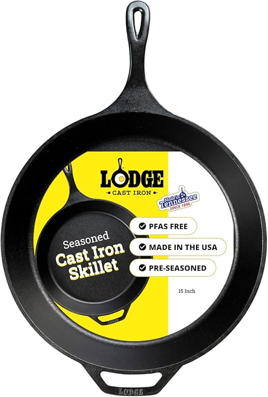 Lodge 15 Inch Seasoned Cast Iron Skillet, Frying Pan with Easy-Grip Te
