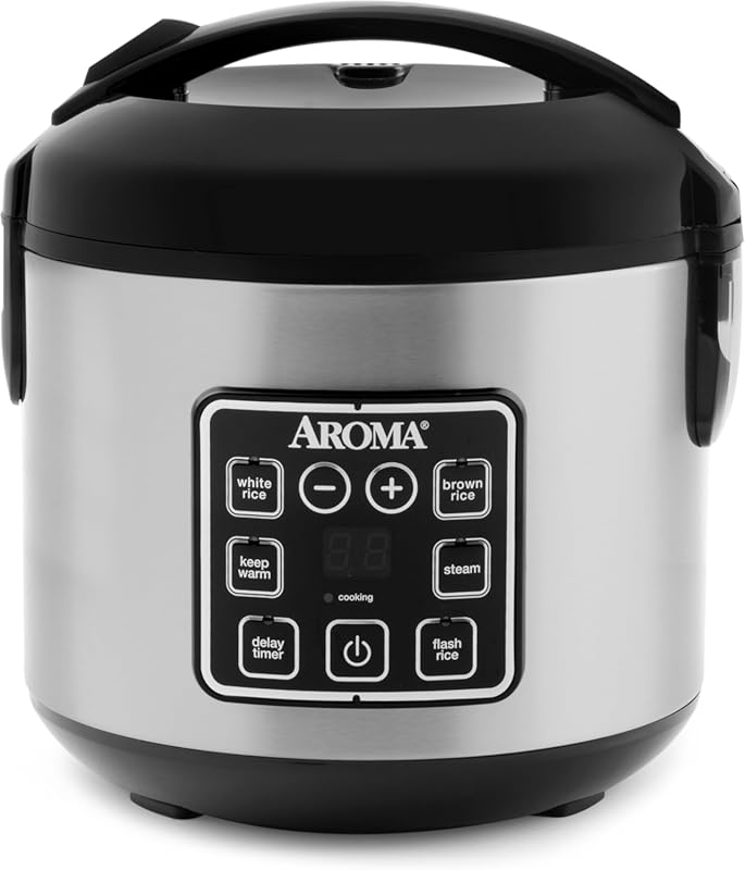 AROMA Digital 4-Cup Rice Cooker with Steamer and Multicooker Functions