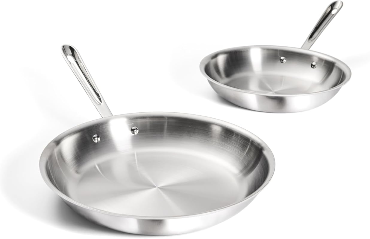 All-Clad D3 Stainless Steel 10 and 12 Inch Frying Pan Set, Oven Safe, 