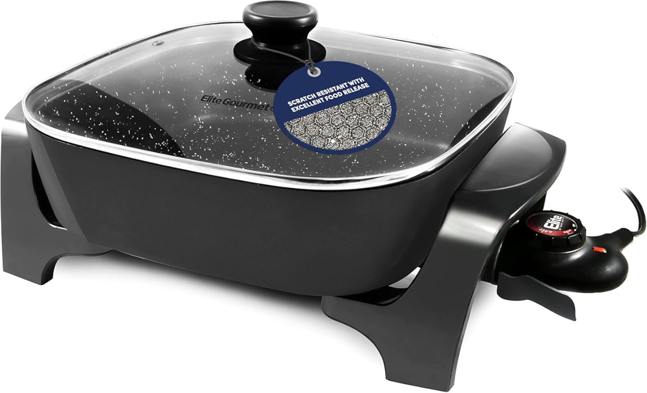 Elite Gourmet 7.5 Qt Extra Deep Non-stick Electric Skillet with Adjust