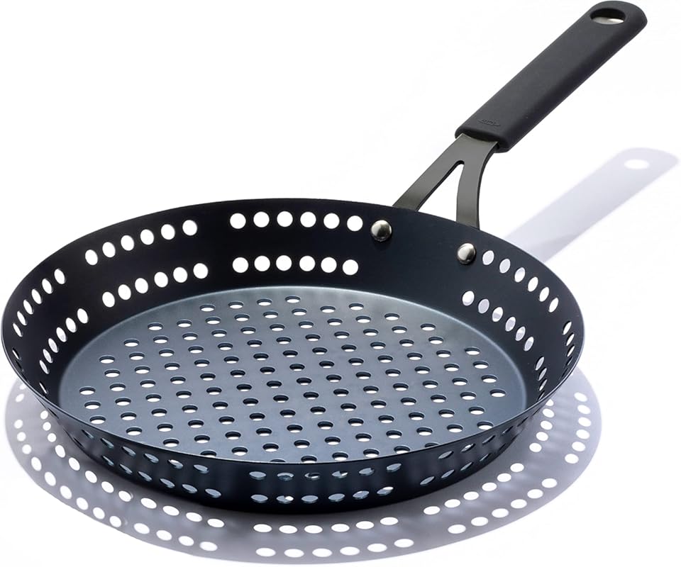 OXO Obsidian 12 Inch Pre-Seasoned Carbon Steel Frying Pan with Grill H