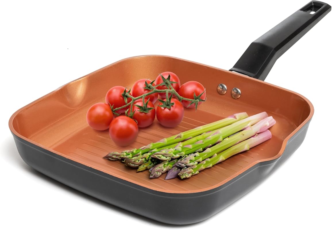 Moss & Stone 9.5” Copper Non-Stick Square Grill Pan, Induction Compati