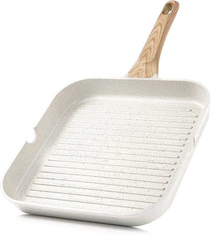 SENSARTE 9.5-Inch Nonstick Ceramic Grill Pan with Pour Spouts, Durable
