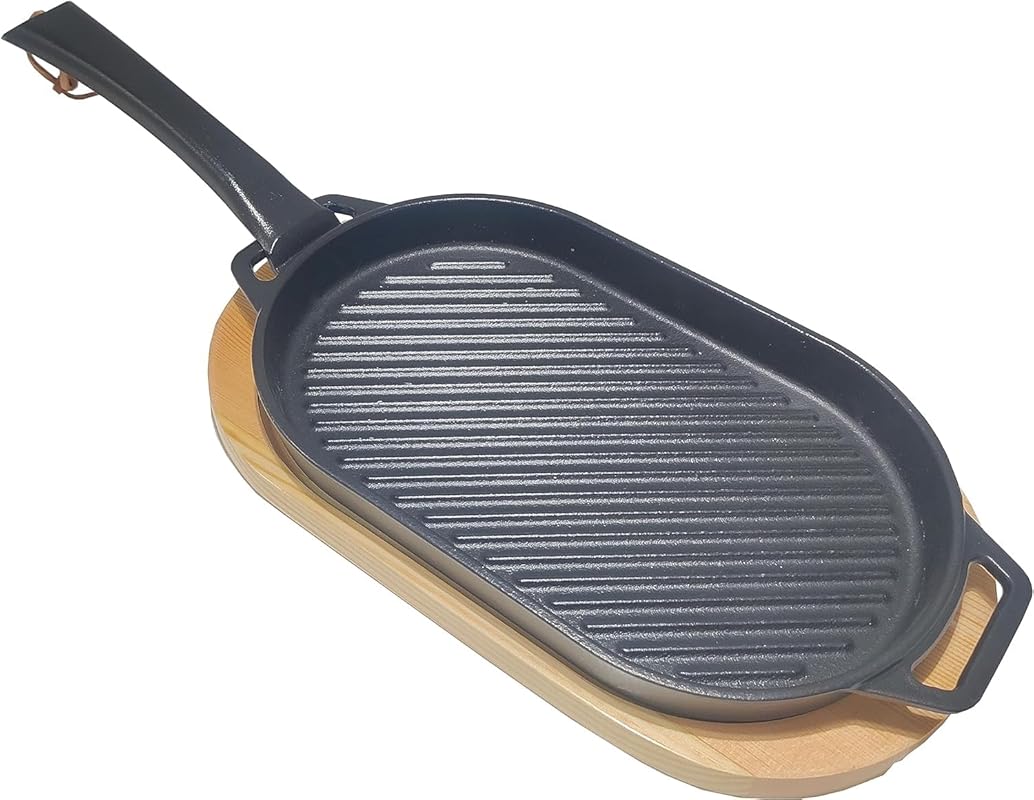 Oval Cast Iron Frying Pan for Steaks and Vegetables, Stylish and Durab