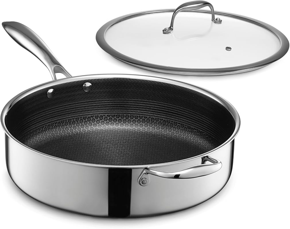HexClad 5.5-Quart Hybrid Nonstick Deep Sauté Pan with Tempered Glass L