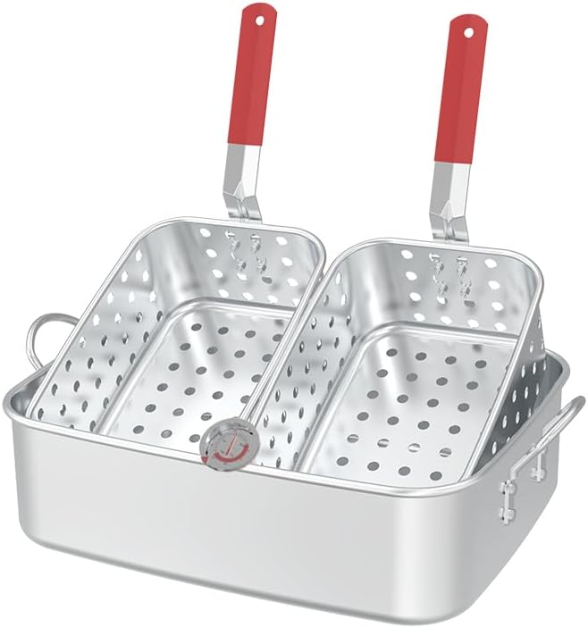 FireRiot 18QT Aluminum Deep Fryer Pot with Baskets, Heat-Resistant Han