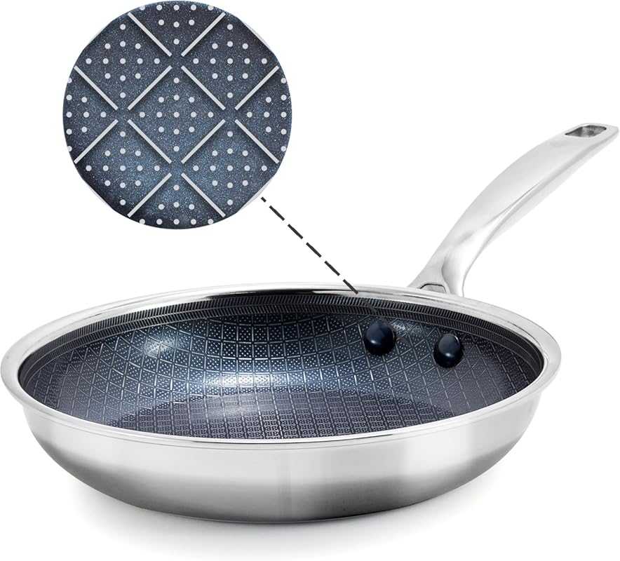 Blue Diamond 8” Hybrid Nonstick Stainless Steel Frying Pan, PFAS-Free