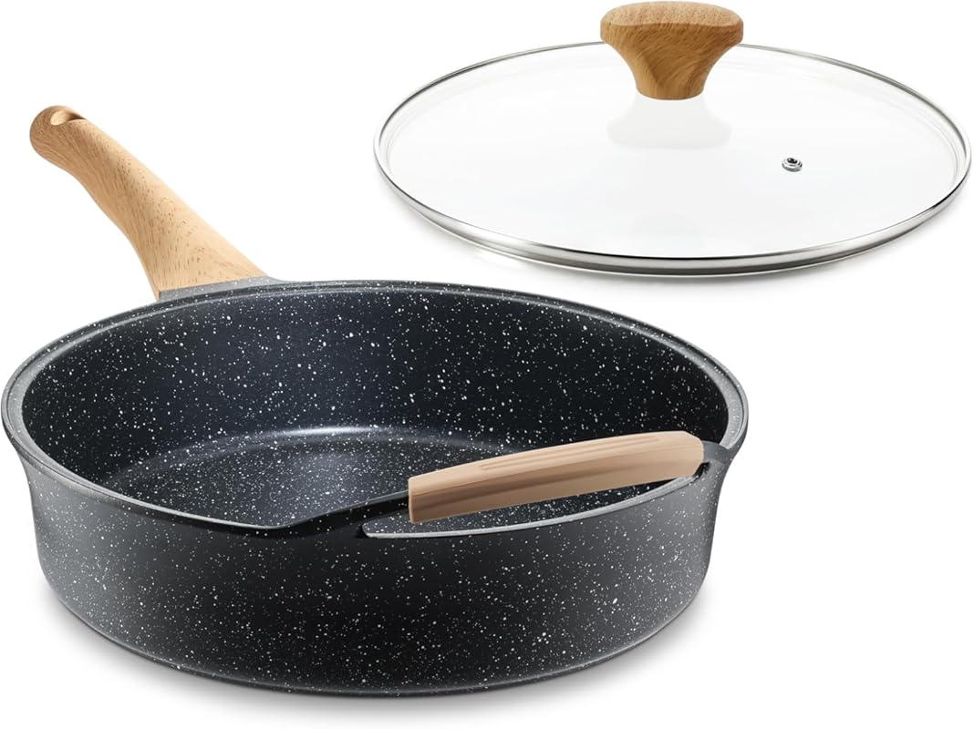 Deep 12 Inch Swiss Granite Nonstick Sauté Pan with Lid, 4.5 QT Skillet