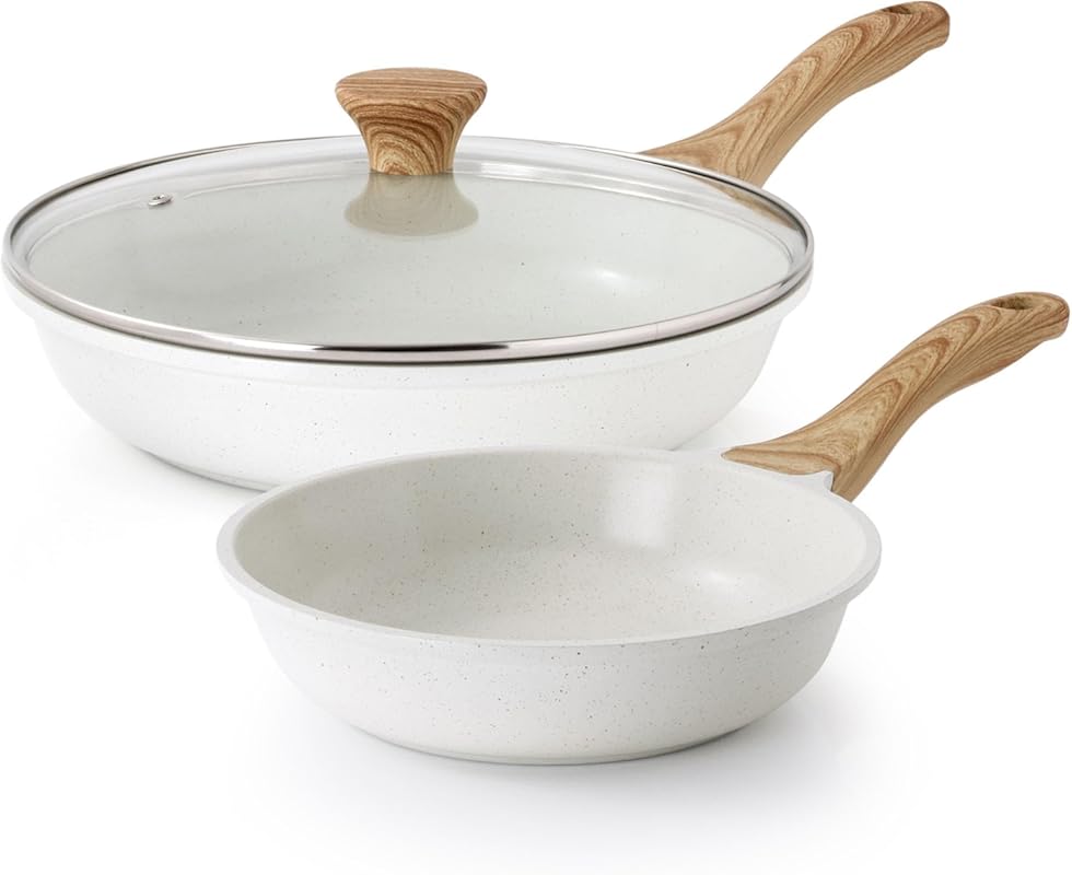 SENSARTE White Ceramic Nonstick Frying Pan Set, 8