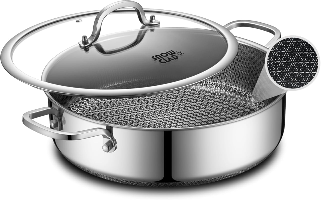 6.5 Quart Hybrid Nonstick Saute Pan with Lid, 12.5 Inch Everyday Brais