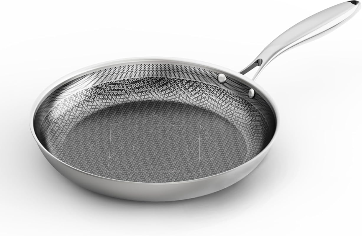 COOKER KING 8-Inch Stainless Steel Hybrid Nonstick Skillet, 3-Ply Clad