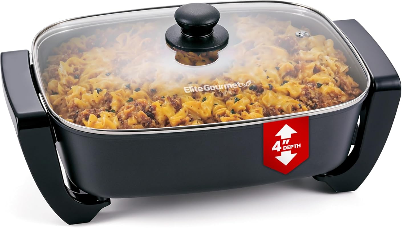 Elite Gourmet 12.5 Qt Electric Skillet with Xtra Deep Dish, PFAS Free