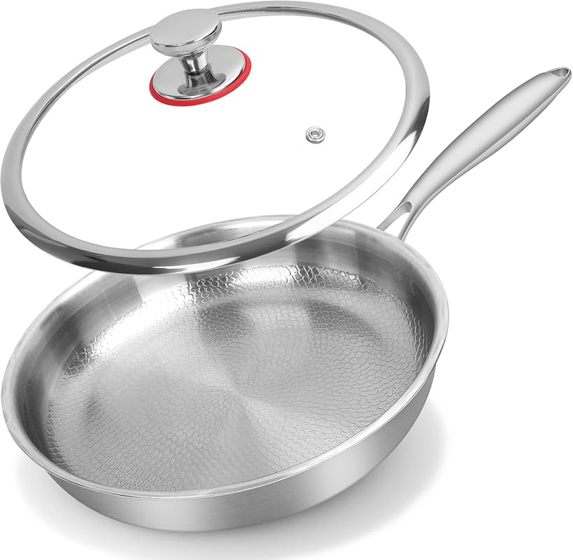 11.02 Inch Titanium Hammered Non-Stick Frying Pan with Lid, Scratch-Re