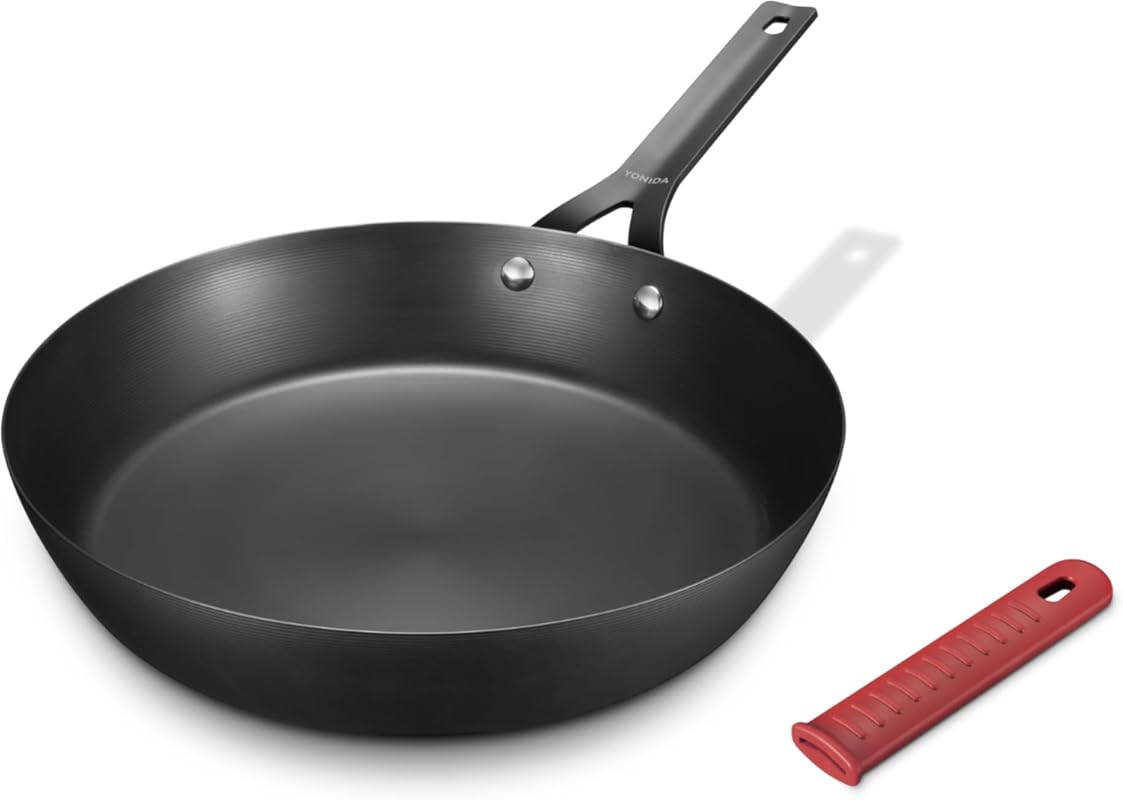 10” Pre-Seasoned Carbon Steel Nonstick Frying Pan with Removable Silic