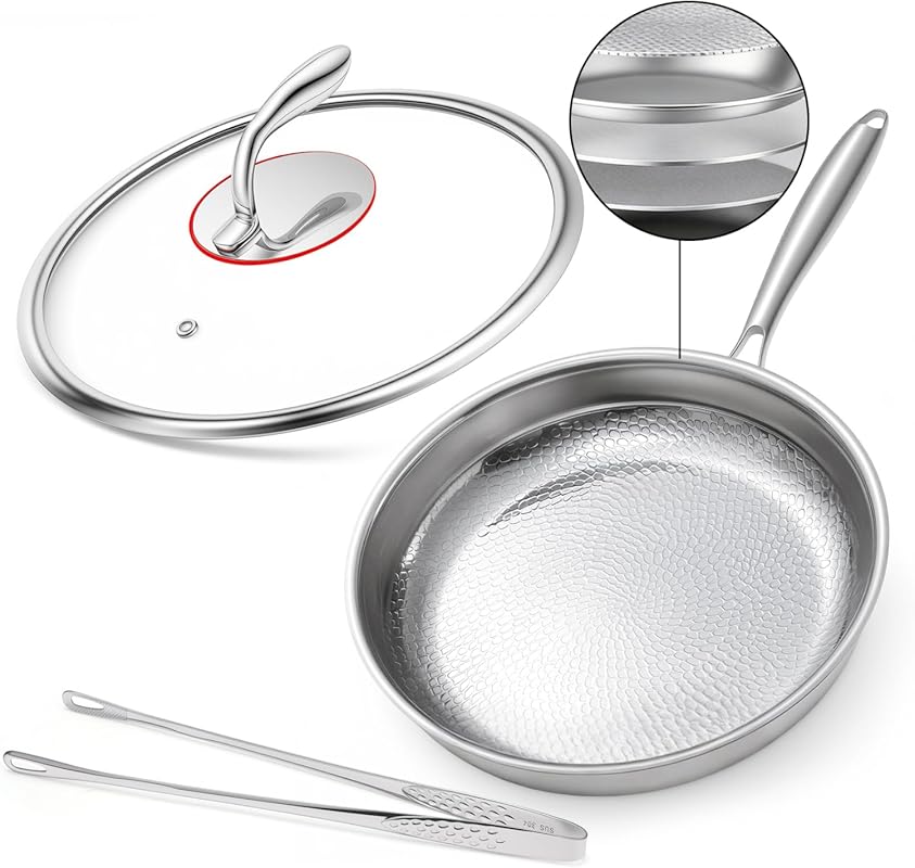 12 Inch Titanium Nonstick Frying Pan with 5-Layer Hammered Titanium Al