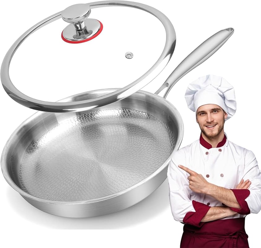 11.02 Inch Pure Titanium Hammered Frying Pan with Lid, Ultra-Durable, 