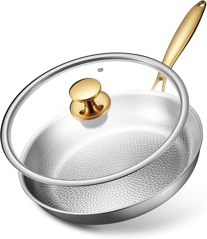 12 Inch Pure Titanium Tagine Skillet with Lid, Hammered, Induction & O