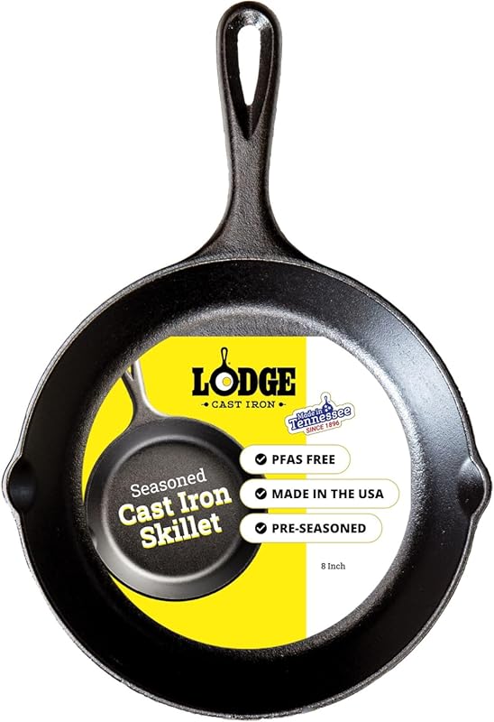 Lodge Seasoned Cast Iron Skillet, 8-Inch Non-Toxic, PFAS-Free, Oven &