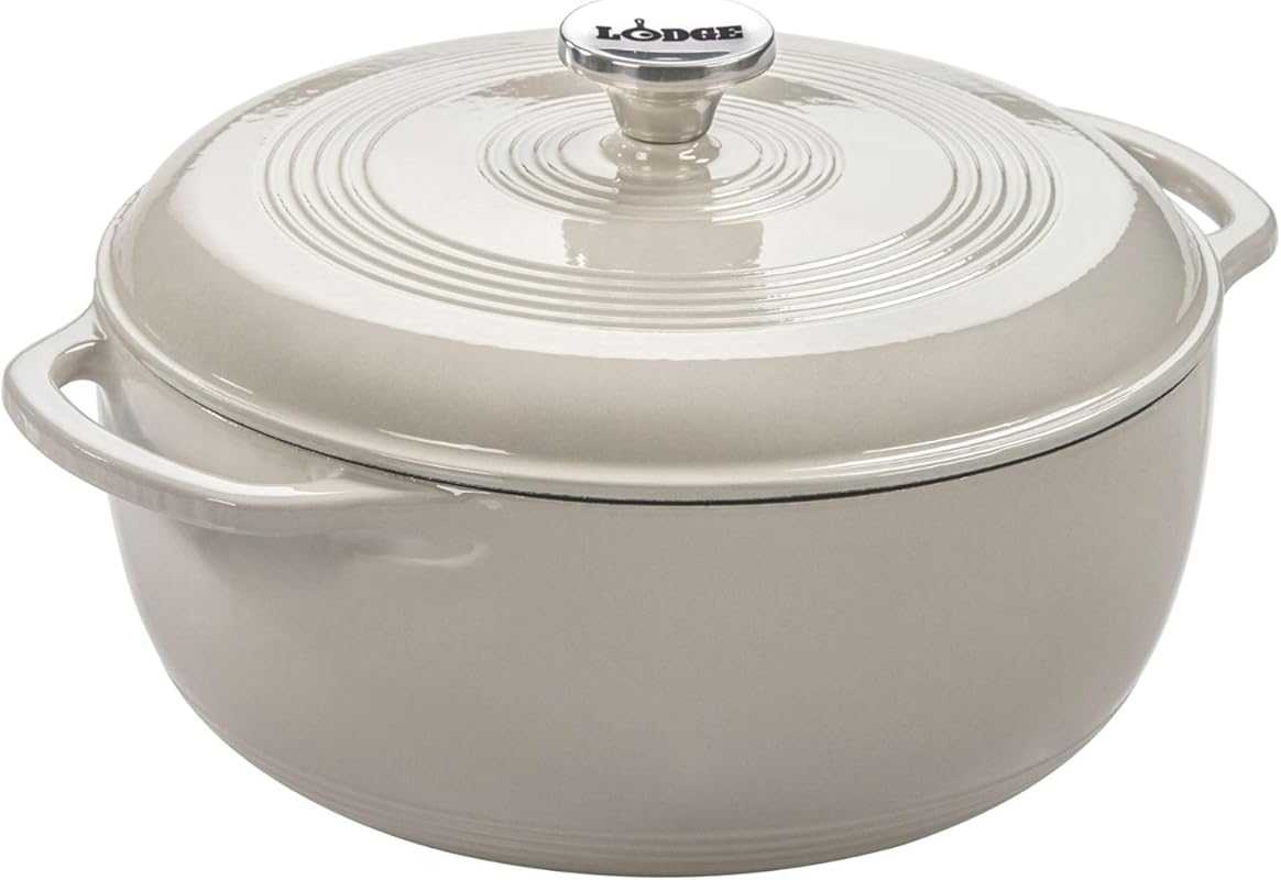 Lodge 6-Quart Oyster White Enamel Cast Iron Dutch Oven with Dual Handl