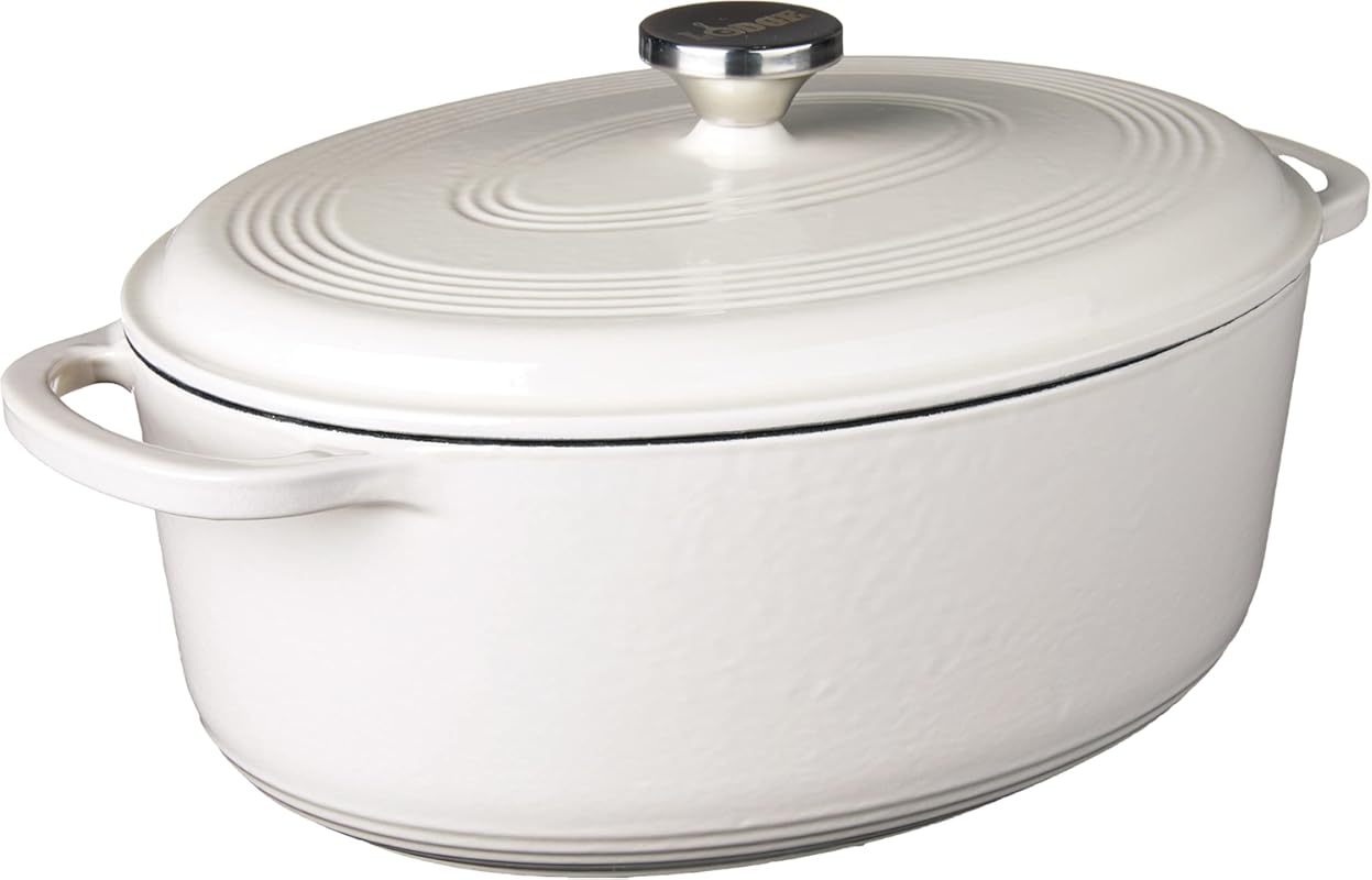 Lodge 7 Quart Oyster White Enameled Cast Iron Oval Dutch Oven Oven Saf