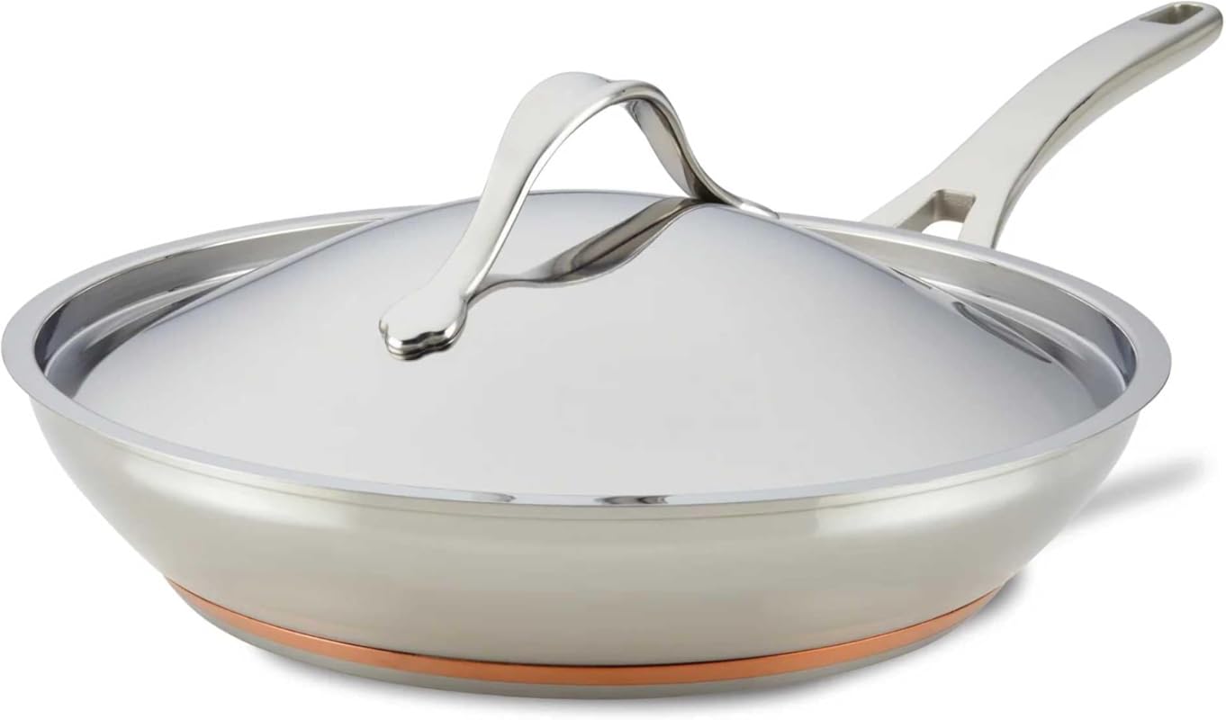 Anolon Nouvelle 12-Inch Stainless Steel Frying Pan with Lid, Durable S
