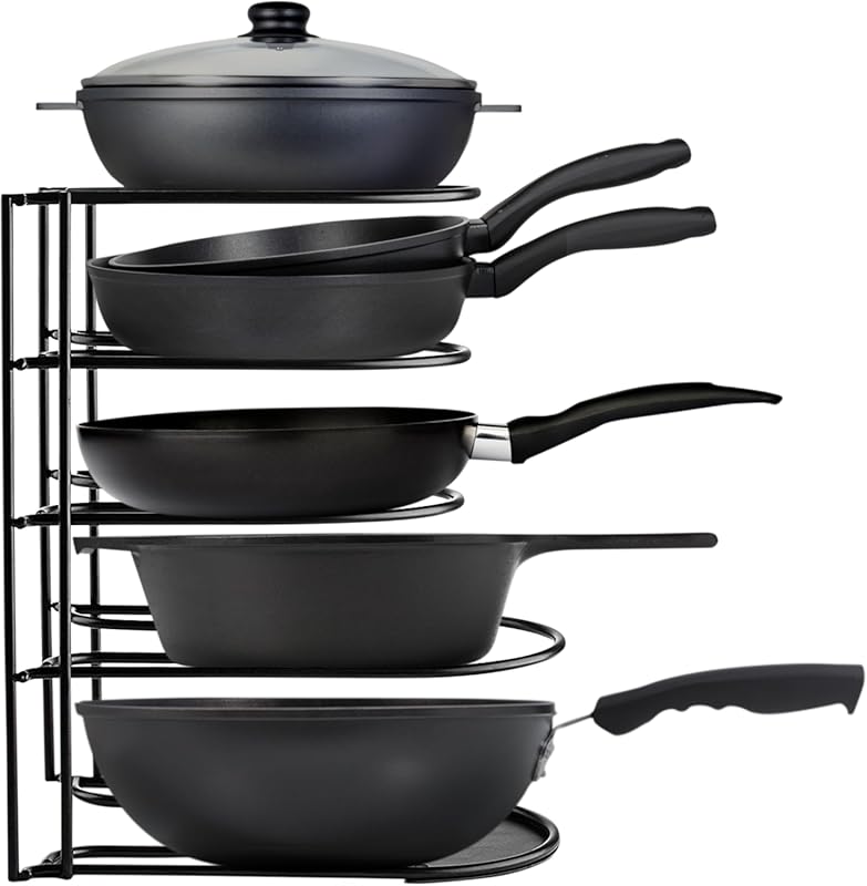Heavy-Duty 5-Tier Pots and Pans Organizer Rack, Free-Standing or Wall-