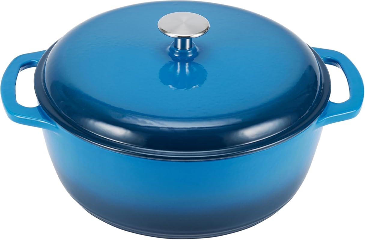 Amazon Basics 4.3-Quart Enameled Cast Iron Dutch Oven, Oven Safe, Dual