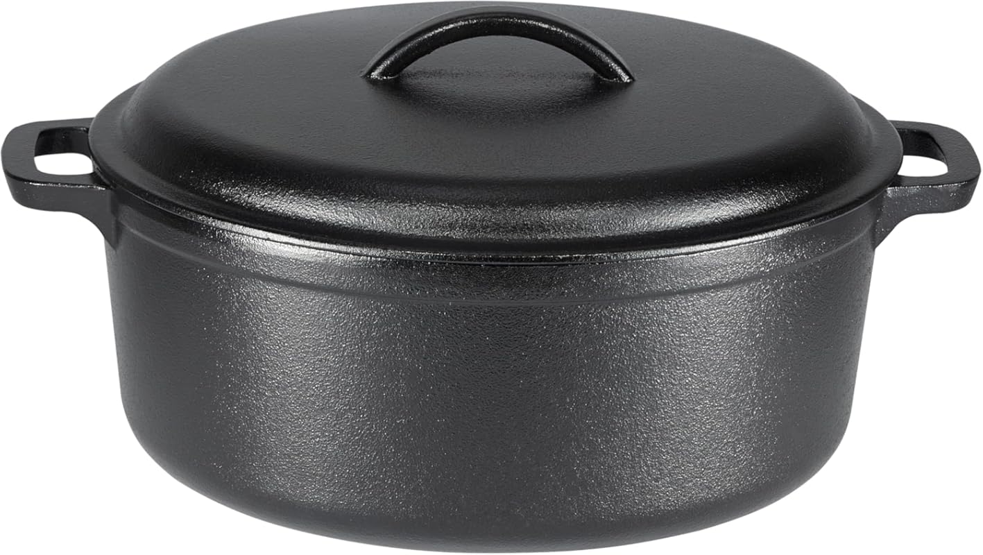 Amazon Basics Pre-Seasoned Cast Iron Dutch Oven, 7-Quart, Heavy-Duty w