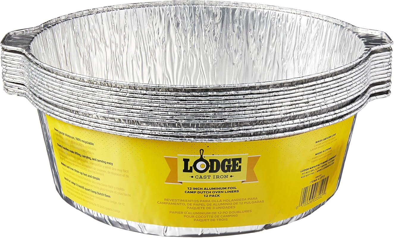 Lodge 12 Inch Aluminum Foil Dutch Oven Liner, 100% Recyclable, Easy Cl