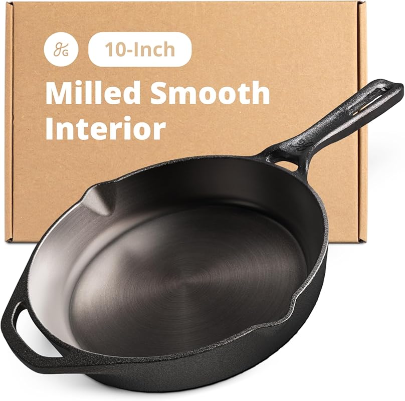 Greater Goods 10-Inch Cast Iron Skillet, Smooth Surface, Organically P