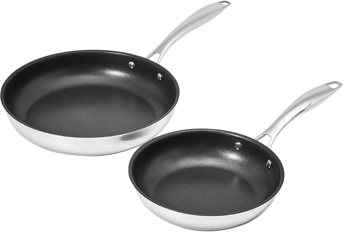 Amazon Basics 2-Piece Non-Stick Stainless Steel Fry Pan Set, Oven Safe