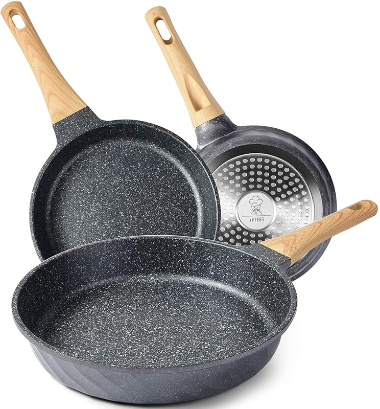 YIIFEEO Granite Nonstick Frying Pan Set with Heat-Resistant Handles, I