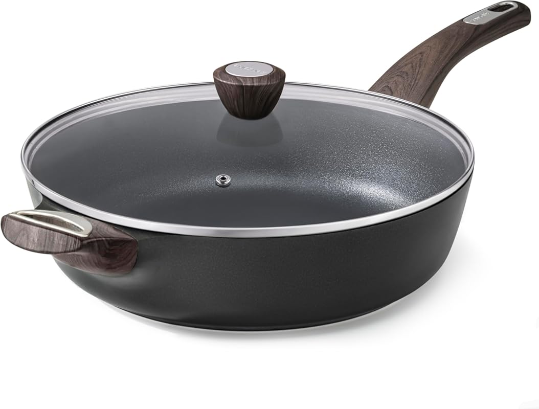 SENSARTE 12-Inch Deep Nonstick Frying Pan with Lid, 5 Qt Saute Pan, In