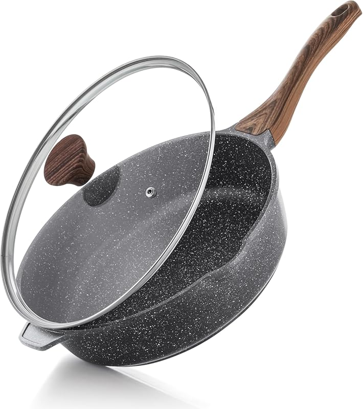 SENSARTE 12 Inch Nonstick Deep Frying Pan Skillet with Lid, Stay-cool 