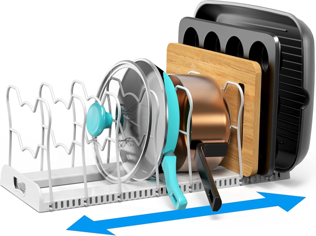 Simple Houseware Expandable Pan Organizer Rack with 10 Adjustable Comp