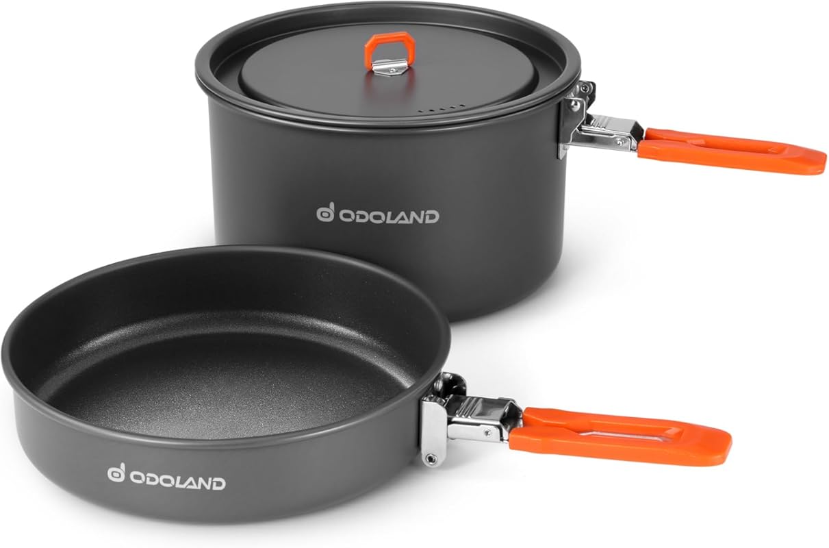 Odoland Lightweight Non-Stick Camping Cookware Mess Kit with Pot, Fry