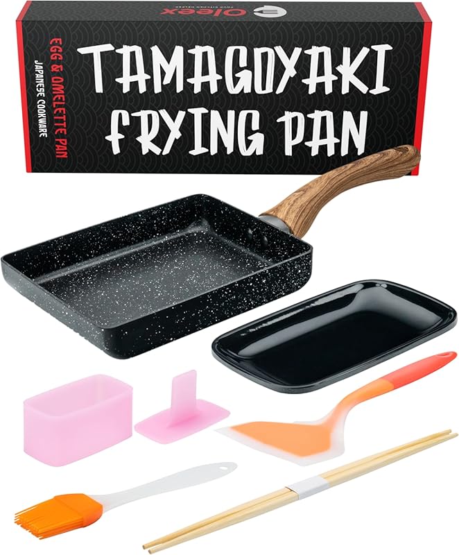 Oleex Tamagoyaki Pan Set – Japanese Omelette Pan with Musubi Mold, Spa