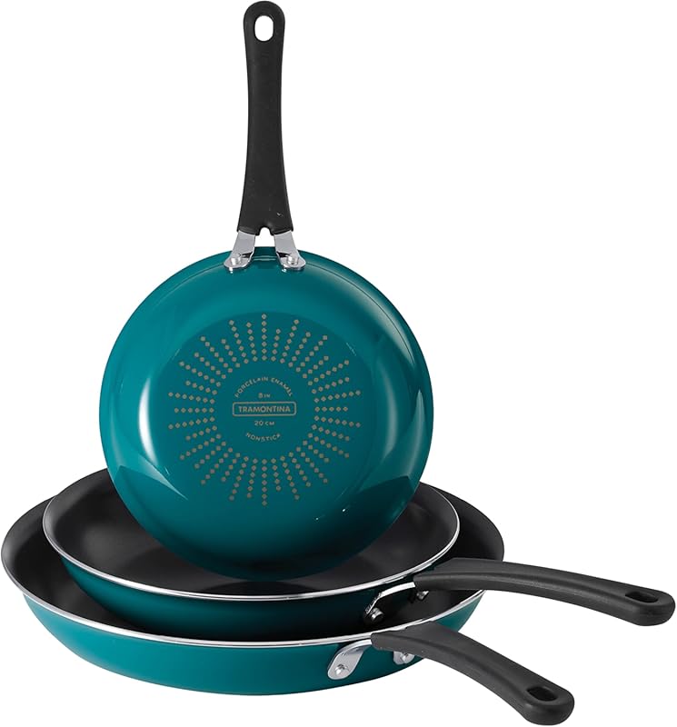 Tramontina 3-Pack Teal Porcelain Enamel Nonstick Frying Pans, Oven and