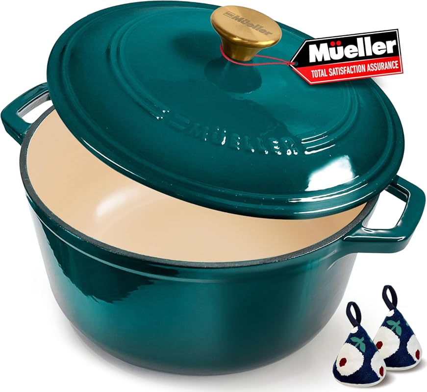 Mueller DuraCast 6 Quart Enameled Cast Iron Dutch Oven, Oven Safe up t