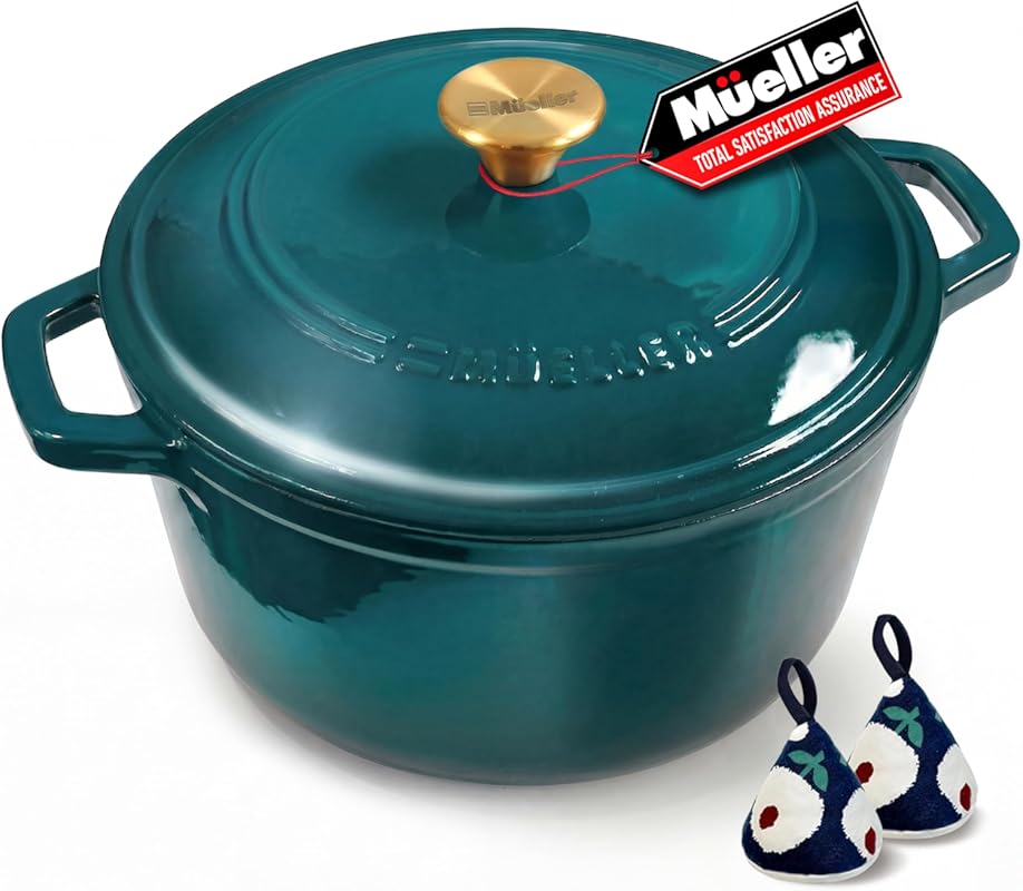Mueller DuraCast 6 Quart Emerald Green Enameled Cast Iron Dutch Oven, 