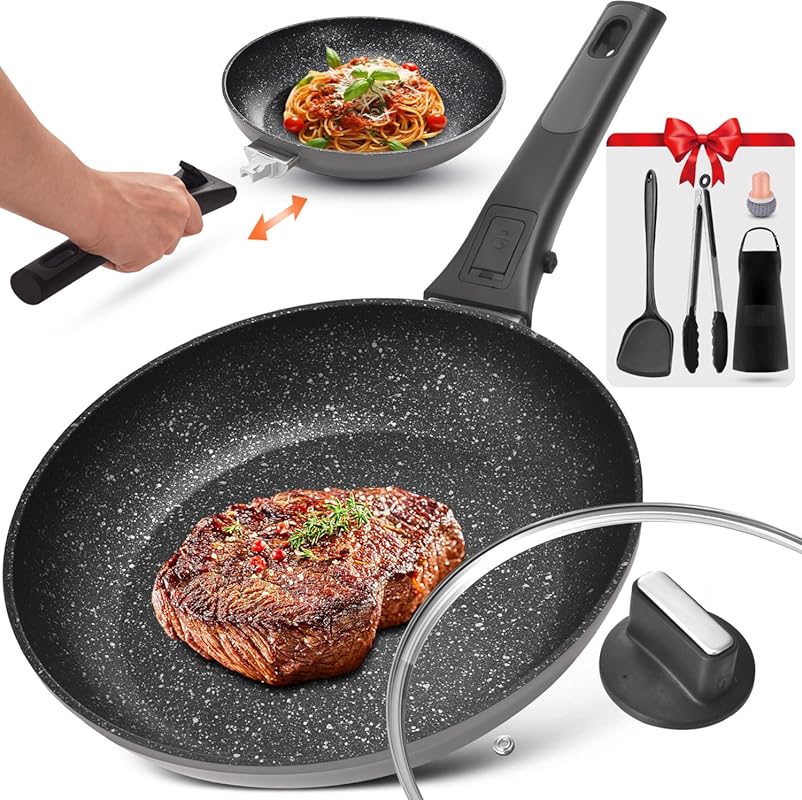 ARC 10 Inch Nonstick Frying Pan Skillet with Lid, Removable Handle, Ov