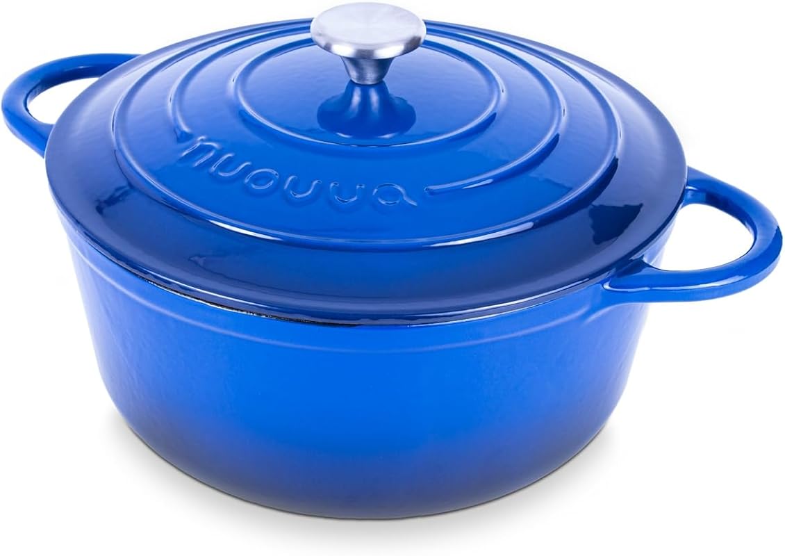 Nuovva 6.4 Quart Dark Blue Enamelled Cast Iron Dutch Oven, Heavy Duty,