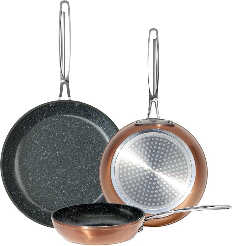 Nuwave Lightweight Forged Frying Pan Set, 3-Piece 8", 10", 12" with Bl