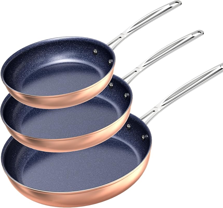 Nuwave 3-Piece Forged Fry Pan Set, 8", 10", 12", G10 Blue Ceramic Ultr