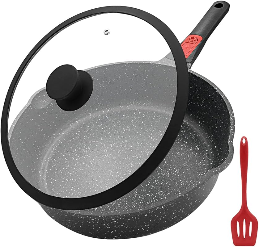 12-Inch Deep Nonstick Frying Pan with Lid, 5 Qt Saute Pan, Detachable 